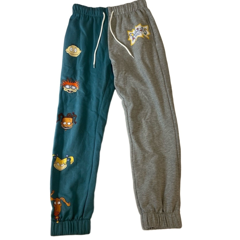 Rugrats Sweatpants Womens Size XS Teal Grey Split Leg Character Prints Vintage